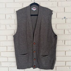 Vintage Tuxan Shetland Wool Sweater Vest Mens XL Button Front Knit Cardigan